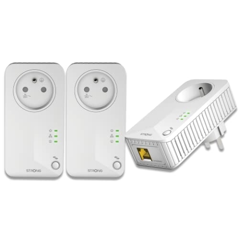 STRONG - Powerline 600 Kit – Trio Steckdosen CPL – Set CPL – 600 Mbps – kompatibel mit jeder Box/Router – 1 Ethernet-Port + Filterbuchse – schnelle Installation – Highspeed-Internetzugang PL600TRIFRV2