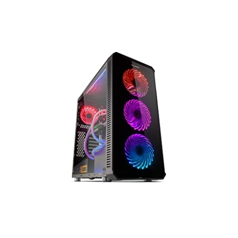 NOX HUMMER TGX RGB Box -NXHUMMERTGX- RGB Rainbow ATX-Micro ATX-ITX Box, 4 140mm RGB-LED-Lüfter im Lieferumfang enthalten, Hartglasfront, Platz bis zu 9 Lüfter, USB 3.0, Schwarz