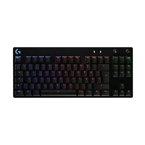 Logitech G PRO Mechanische Gaming-Tastatur – Portable Tenkeyless Design, abnehmbares Micro-USB-Kabel, GX Blue Clicky Switches, LIGHTSYNC RGB Backlit Keys, QWERTZ Deutsch, PC,Mac - Schwarz