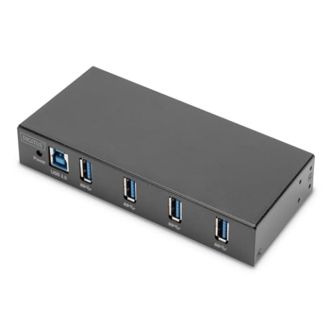DIGITUS USB-Hub - 4 Ports - 4X USB-A - USB 3.0-5 Gbit/s - USB SuperSpeed - 15 kV ESD-Schutz - Hutschienenmontage - Industrial Serie - Schwarz
