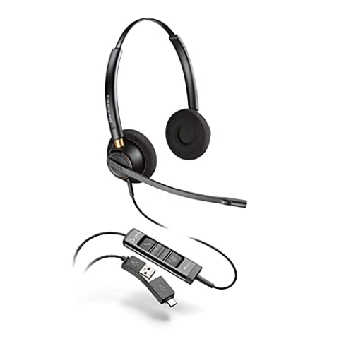 Poly – EncorePro 525-USB-Headset mit USB-A und USB-C (Plantronics) – Akustischer Gehörschutz – Tasten zum Halten und Annehmen von Anrufen – Binaural