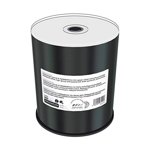 Professional Line CD-R 700Mb|80Min 52-fache Schreibgeschwindigkeit, vollflächig bedruckbar (Tintenstrahldrucker), Waterguard Weiß, hochglänzend und wasserfest, voll Metallisiert, Silberne Schreibseite