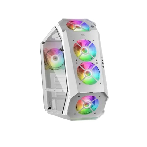 Mars Gaming MC51W, Gehäuse Gaming PC ATX, Doppelt Gehärtetes Glas, 5X Lüfter RGB 12cm, Weiß