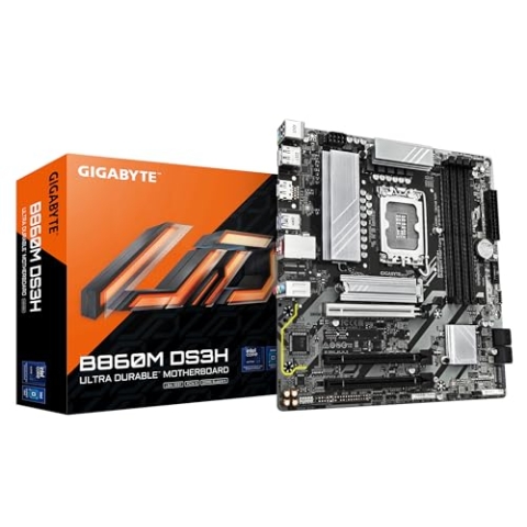 GIGABYTE B860M DS3H Mainboard - Intel Core Ultra CPUs, 5+1+2+1 Phasen VRM, bis zu 9066MHz DDR5, 1xPCIe 5.0 + 1xPCIe 4.0 M.2, 2,5 GbE LAN, USB 3.2 Gen 2