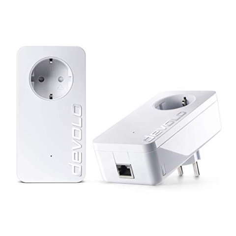 devolo dLAN 1200+ Starter Kit Powerline (1200 Mbit/s Internet über die Steckdose, 1x LAN Port, 1x Powerlan Adapter, integrierte Steckdose, PLC Netzwerkadapter) weiß