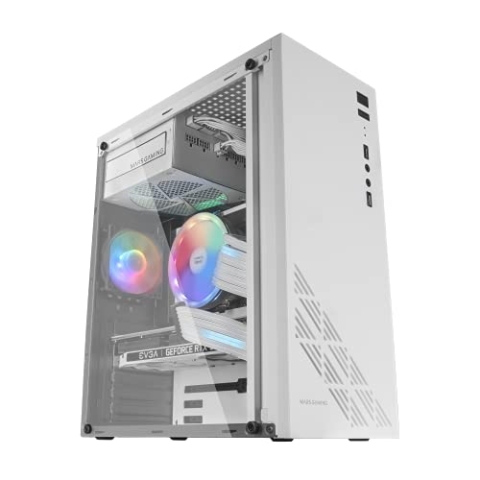 Mars Gaming MC100W, ATX Gaming Gehäuse, 1 FRGB Lüfter, Grilles + Window, Weiß