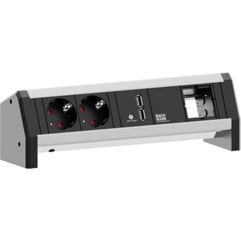 Bachmann 9020182" Desk Tischanschlussfelder Set, 2X Schutzkontakt, USB Charger, 1x ABD, Aluminium/Schwarz