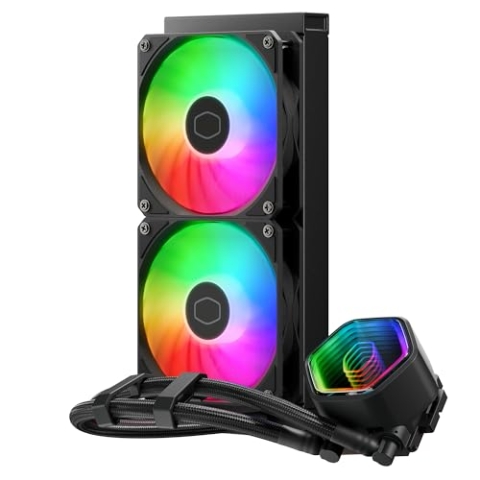 Cooler Master MasterLiquid 240 Core II Wasserkühlung – 240mm AIO Wasserkühlung (max. 260 W TDP), GR9-Doppelkammerpumpe, verbesserte ARGB-Gen-2-Lüfter, schnell montierbare AMD- und Intel-Kits – Schwarz