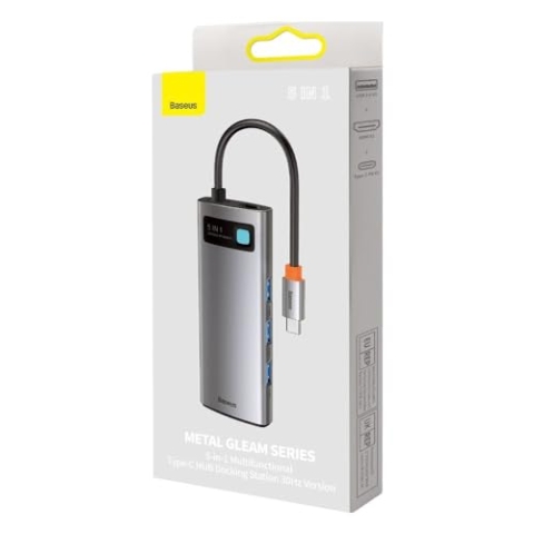 Baseus HUB Metal Glam Series 5-in-1 (3xUSB-A 3.0, Type-C Male, Type-C Female, HDMI-A), Gray EU (WKWG020013)