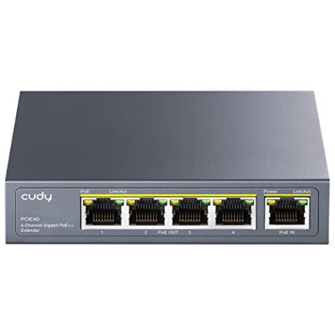 Cudy 4 Kanal Gigabit PoE Extender, 1000 Mbit/s, 1 PoE Eingang, 4 PoE Ausgang, PoE-Repeater, PoE+ Verstärker, PoE++ Booster, Wandmontage, IEEE 802.3bt / 802.3at / 802.3af einhalten
