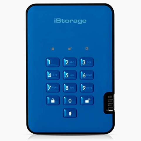iStorage diskAshur2 HDD 500GB Blau | Sichere tragbare Festplatte | Passwortgeschützt | Staub- und wasserdicht | Hardware-Verschlüsselung