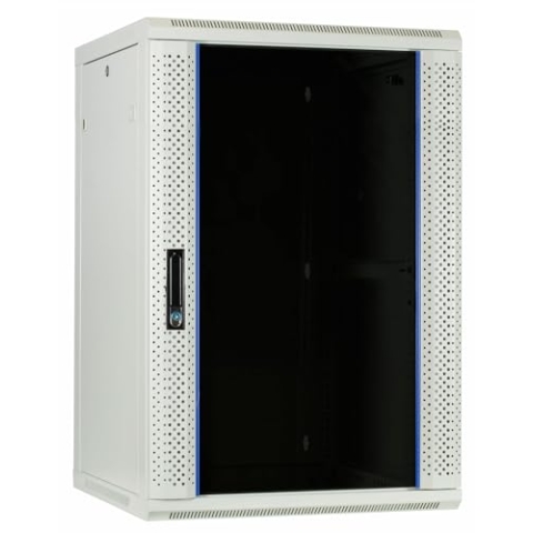 22HE Netzwerkschrank (Serverschrank) 19 Zoll Wandmontage mit Glastür (BxTxH) 600 x 600 x 1100mm weiß - Traglast 60 kg