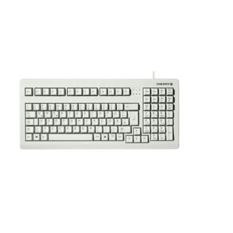 CHERRY G80-1800, Kompakte Mechanische Tastatur für Industrieanwendungen, EU-Layout (QWERTY), Kabelgebunden (USB & PS/2), MX BLACK Switches, Hellgrau
