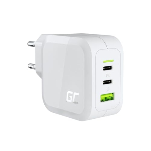 USB C Ladegerät Weißes Green Cell GaN 65W 3 Port 2x USB-C PD 1x USB-A QC 3.0 Handy Schnellladegerät Power Adapter Schnell Netzteil Ladestecker Wandladegerät für Laptops, MacBook, iPhone Android Handys