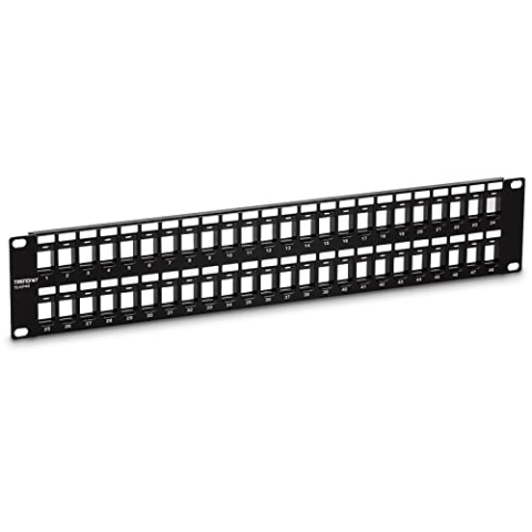 TRENDnet TC-KP48 48 Port Blank 2U HD Keystone Patchpanel, 2U 19" Metall Rack Mount Box, HD Keystone Netzwerk Patchpanel Schwarz