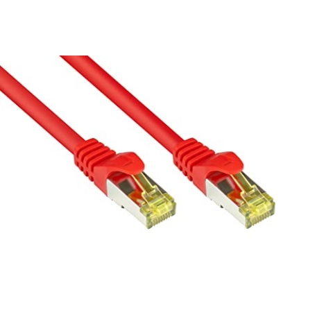 Good Connections RJ45 Ethernet LAN Patchkabel mit Cat. 7 Rohkabel und Rastnasenschutz RNS, S/FTP, PiMF, halogenfrei, 500MHz, OFC, 10-Gigabit-fähig (10/100/1000/10000-Base-T Ethernet Netzwerke) - z.B. für Patchpanel, Switch, Router, Modem - rot, 