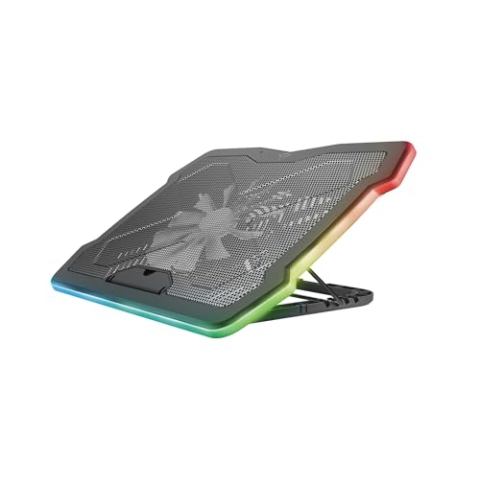Trust Gaming GXT 1126 Aura Laptop-Kühlständer mit Mehrfarbiger Beleuchtung für Laptops bis 17,3", Einstellbare Geschwindigkeit, Flüster Modus - Schwarz