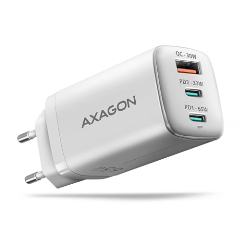 AXAGON ACU-DPQ65W 1x USB-A / 2X USB-C, PD 3.0 / QC4 / PPS, 65W, weiß