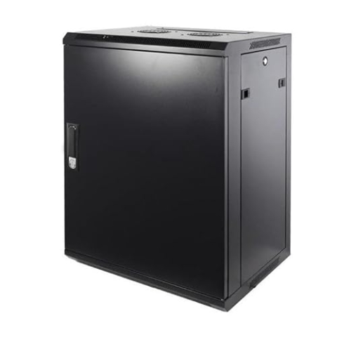 12HE Netzwerkschrank (Serverschrank) 19 Zoll Wandmontage - mit Metalltür (BxTxH) 600 x 450 x 635mm - Schwarz - Traglast 60 kg