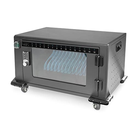 DIGITUS Mobiler Ladeschrank, 16 Ladestationen, 14", schw 384 x 550 x 375 mm, elektr.Schloss, USB, Lüfter, DN-45003, Schwarz