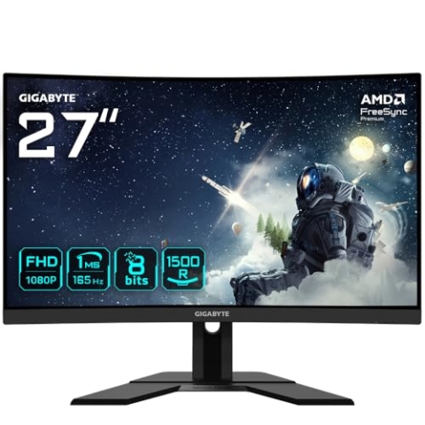 GIGABYTE G27FC A 27" FHD Curved Gaming Monitor - 1920 x 1080, 1500R, 165Hz, 1ms, 250 cd/m², FreeSync Premium, HDMI 1.4, DisplayPort 1.2
