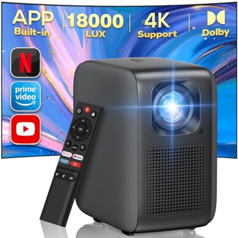 Beamer【Integriertes Netflix/YouTube/Prime Video】, Full HD 1080P 18000 Lumen, iZEEKER 4K Beamer WiFi Bluetooth Vollständig Versiegelt, Elektrischer Fokus 4D/4P-Keystone Kompatibel mit Android/PC/USB