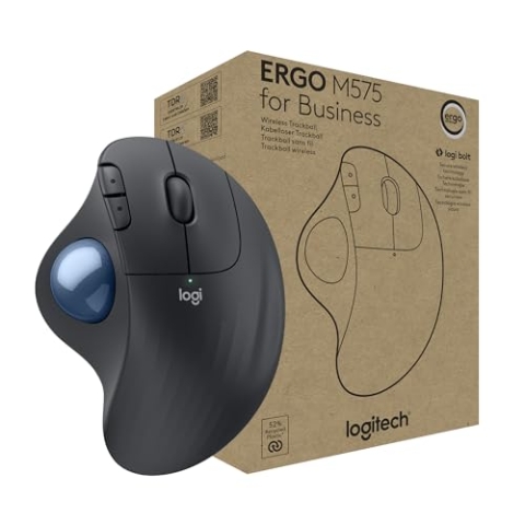 Logitech ERGO M575 For Business kabelloser Trackball – leichte Daumensteuerung, ergonomisches Design, gesichertes Logi Bolt, Bluetooth, weltweit zertifiziert, Windows/Mac/Chrome/Linux – Grafit