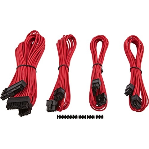 Corsair CP-8920145 Premium Sleeved "RMi-, RMx,- SF und Typ4 (Generation 3)-Serie" Netzteil Starter-Kabel-Set rot