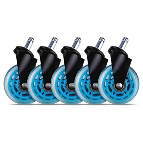 L33T Gaming 3-Zoll-Gummirollen (Satz 5er Set) | Bürostuhlrollen | Ultimativer Grip und leises Gleiten | Bodenschutz - Keine Kratzer auf dem Boden | bis 300 kg Last | Farbe blau