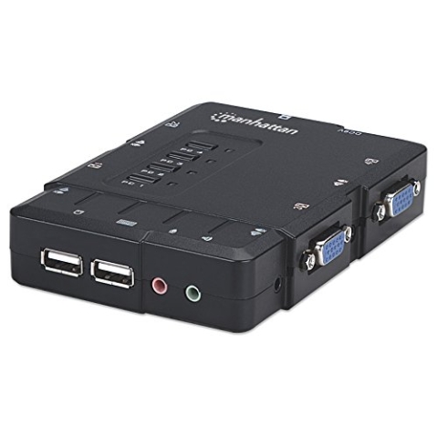 Manhattan 4-Port Kompakt-KVM-Switch mit Audio (USB mit Kabeln und Audiounterstützung) 151269