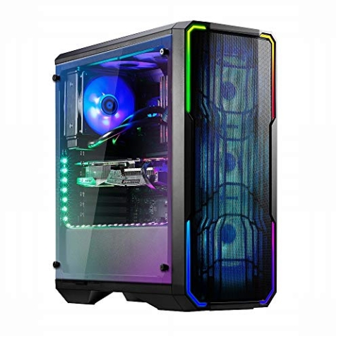BitFenix Enso Mesh-RGB E-ATX Midi-Tower, Tempered Glass Seitenteil Gaming PC-Tower mit Adressierbarer RGB-Beleuchtung, Mesh Frontplatte, Schwarz