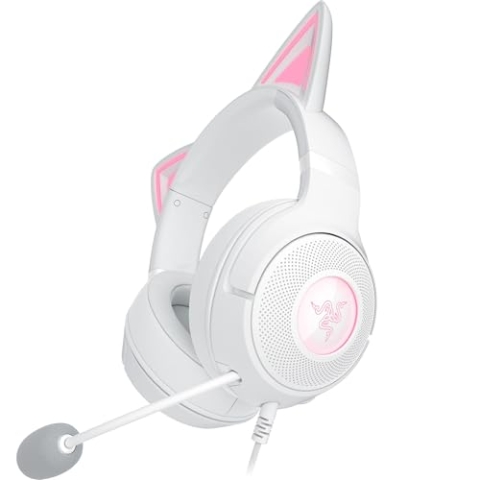 Razer Kraken Kitty V2 - Kabelgebundenes RGB-Headset mit Kitty Ohren für Gaming und Streaming (325 g, Triforce 40 mm Treiber, HyperClear Cardioid Mic, Surround Sound) Weiß