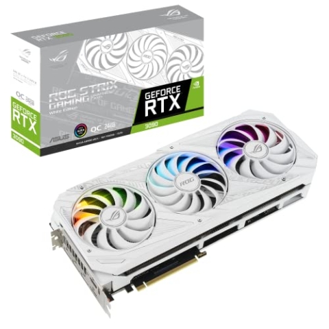 ASUS ROG Strix GeForce RTX 3090 24 GB OC Version White Gaming Grafikkarte (Nvidia Ampere, PCIe 4.0, DLSS, Raytracing, GDDR6X Speicher, 2x HDMI 2.1, 3x DisplayPort 1.4a, ROG-Strix-RTX3090-O24G-WHITE)