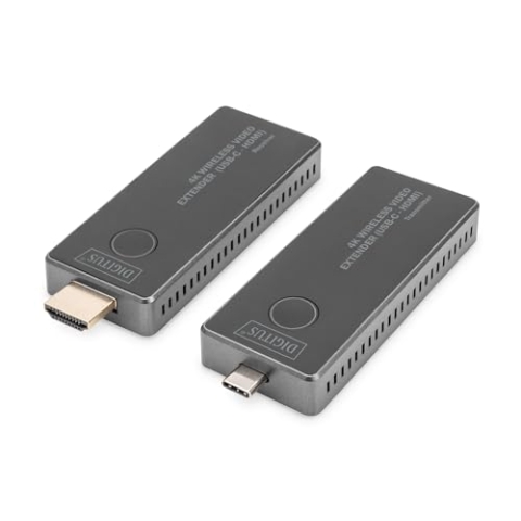 DIGITUS DS-55324 Wireless Video Extender – UHD 4K/30 Hz – 30 m Reichweite – Set: Sender & Empfänger – USB-C zu HDMI – Plug & Play – HDMI 2.0 & DP 1.2 & HDCP 2.2/1.3