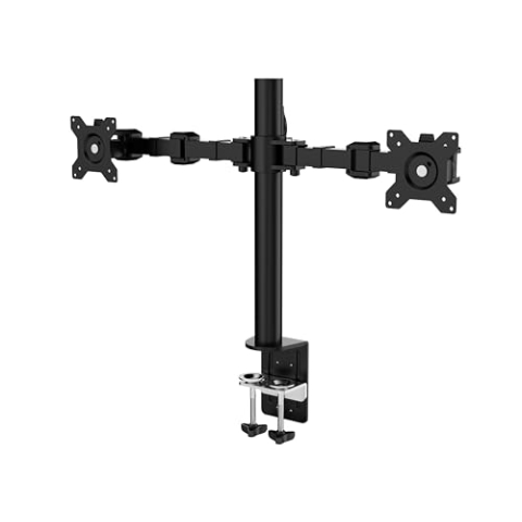 Amazon Basics Monitor-Halterung/Tragarm für 2 Monitore, mit einstellbarer Höhe, Bildschirmneigung und Kabelorganizer, 360-Grad-Drehung,Stahl, Schwarz, 33 bis 76 cm