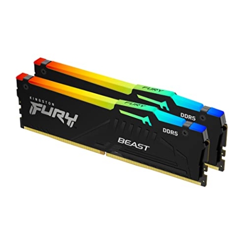 Kingston FURY Beast Schwarz RGB XMP 64GB 6400MT/s DDR5 CL32 DIMM Desktop Gaming Speicher Kit mit 2 - KF564C32BBAK2-64