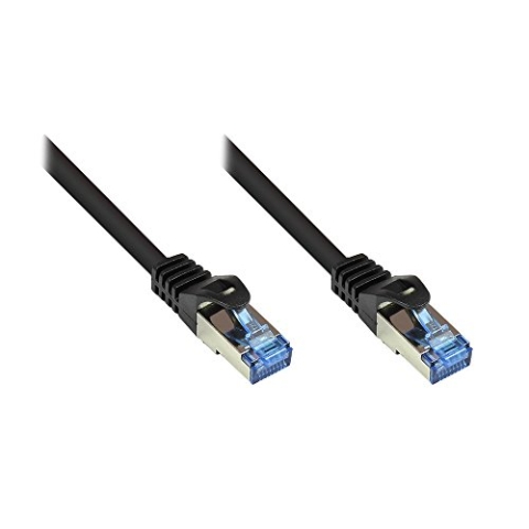 Kabelmeister® Cat.6A Ethernet LAN Patchkabel mit Rastnasenschutz - S/FTP, PiMF, PVC, 500MHz, halogenfrei- 10-Gigabit-fähig - schwarz, 50m