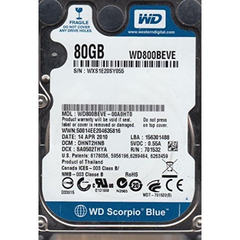 Western Digital PATA-Festplatte (WD800BEVE), 6,3 cm (2,5 Zoll), 80 GB, 100 Mb/s / 5400 U/min, 2,5 Zoll (6,3 cm)
