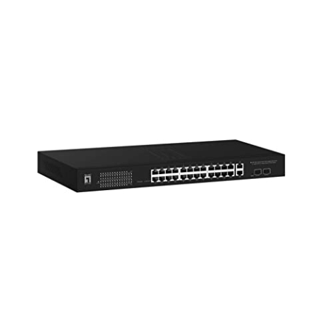 LevelOne GEP-2841 28-Port Web Smart Gigabit PoE Switch, 2 x Uplink SFP, 2 x Uplink RJ45, 24 PoE Ausgänge, 375W PoE Power Budget