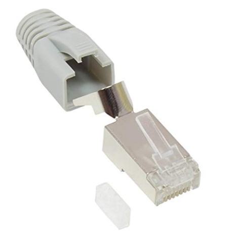 Good Connections RJ45 Netzwerkstecker - Cat. 6A / 500 MHz- 50er SPARSET - GESCHIRMT - für Cat. 7, Cat. 6A, Cat.6 Kabel - 50µ vergoldete Kontakte - für Patch- und Verlegekabel - GRAU