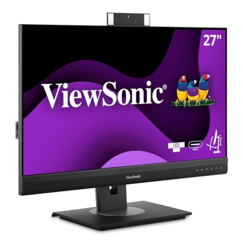 Viewsonic VG2756V-2K 68,6 cm (27 Zoll) Büro Monitor (QHD, IPS-Panel, HDMI, DP, RJ45 Ethernet, USB C, Höhenverstellbar, Webcam, Lautsprecher, Eye-Care, 4 Jahre Austauschservice) Schwarz