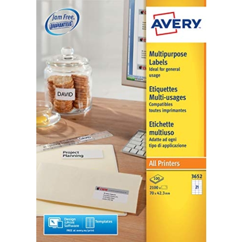 AVERYL MULTIPURPOSE LBL 21TV 100 SHT WHT