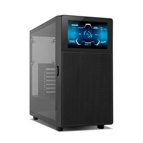 NOX XTREME PRODUCTS Hummer BIOS - Semitower ATX | M-ATX | ITX, anpassbares 8"-LCD-Display, Frontblende aus Metallgewebe, Seitenblende aus gehärtetem Glas, Platz für 11 Lüfter, USB-C und 3.0, Schwarz