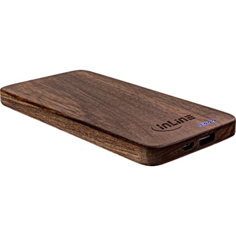 InLine 01478S woodplate, USB Powerbank 5.000mAh, mit LED Status Anzeige, Echtholz, Walnuss, 2.1A Ausgabe