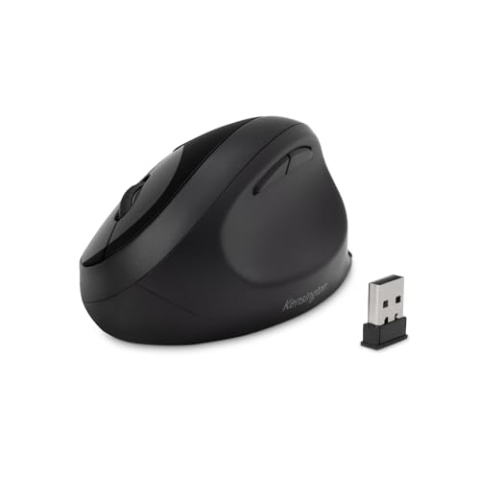 Kensington Kabellose ergonomische Maus, Wireless Pro Fit Ergo Computermaus für Laptop, Desktop, PC und Gaming, mit 2.4G USB oder Bluetooth Verbindung, 3 DPI Einstellungen & 5 Tasten, Schwarz, K75404EU