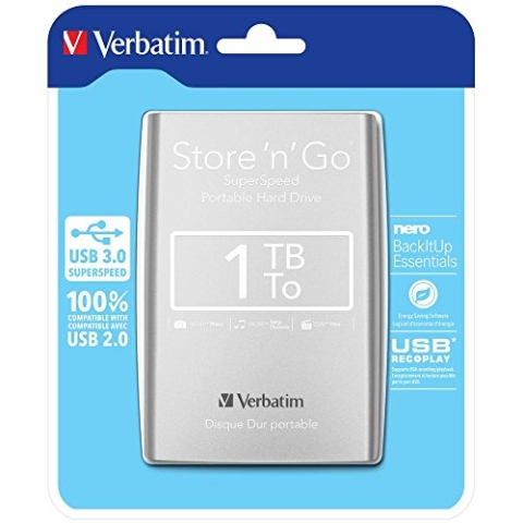 Verbatim 53071 Store 'n' Go SuperSpeed I 1 TB I Silber I Externe Festplatte I USB 3 I Festplatte extern I für Windows & Mac OS X & Linux I tragbare Festplatte I USB Festplatte I Hard Drive