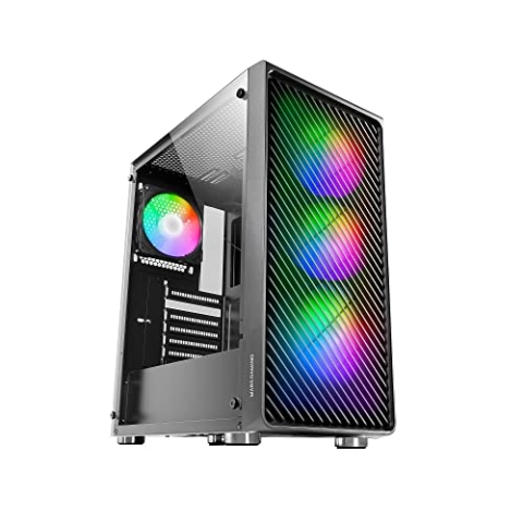 Mars Gaming MC-F Schwarz, ATX Gaming Semitower, Vollvergütetes Glasfenster, Metal-Mesh Front, 4X 120mm ARGB Lüfter