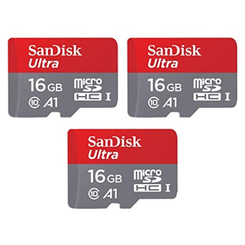SanDisk Ultra 16GB microSDHC-Speicherkarte + Speicherzonen-App mit A1-App-Leistung von bis zu 98 MB / s, UHS-I, Klasse 10, U1 (3er-Pack)