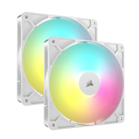 CORSAIR RS140 ARGB 140mm PWM-Lüfter – Daisy-Chain-Verbindung – Geräuscharm – Magnetisches Dome-Lager – Doppelpack – Weiß