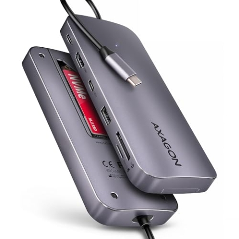 AXAGON HMC-6GM2 Multiport-Hub, USB-C 3.1, M.2-NVMe/SATA, HDMI, Gbit-LAN, 1x USB-A, 1x USB-C, CR